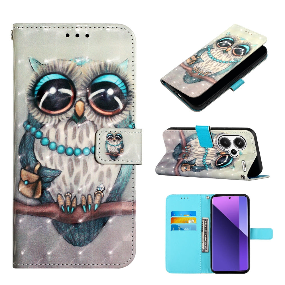 Xiaomi Redmi Note 13 Pro+ 5G Leather Flip Phone Case with 3D Painted Design, Card Holder, Wallet & Stand Function - Durable Protection & Easy Access