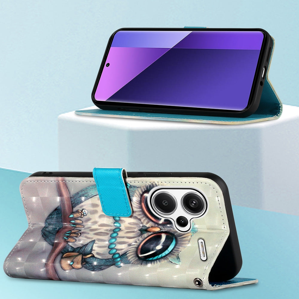 Xiaomi Redmi Note 13 Pro+ 5G Leather Flip Phone Case with 3D Painted Design, Card Holder, Wallet & Stand Function - Durable Protection & Easy Access