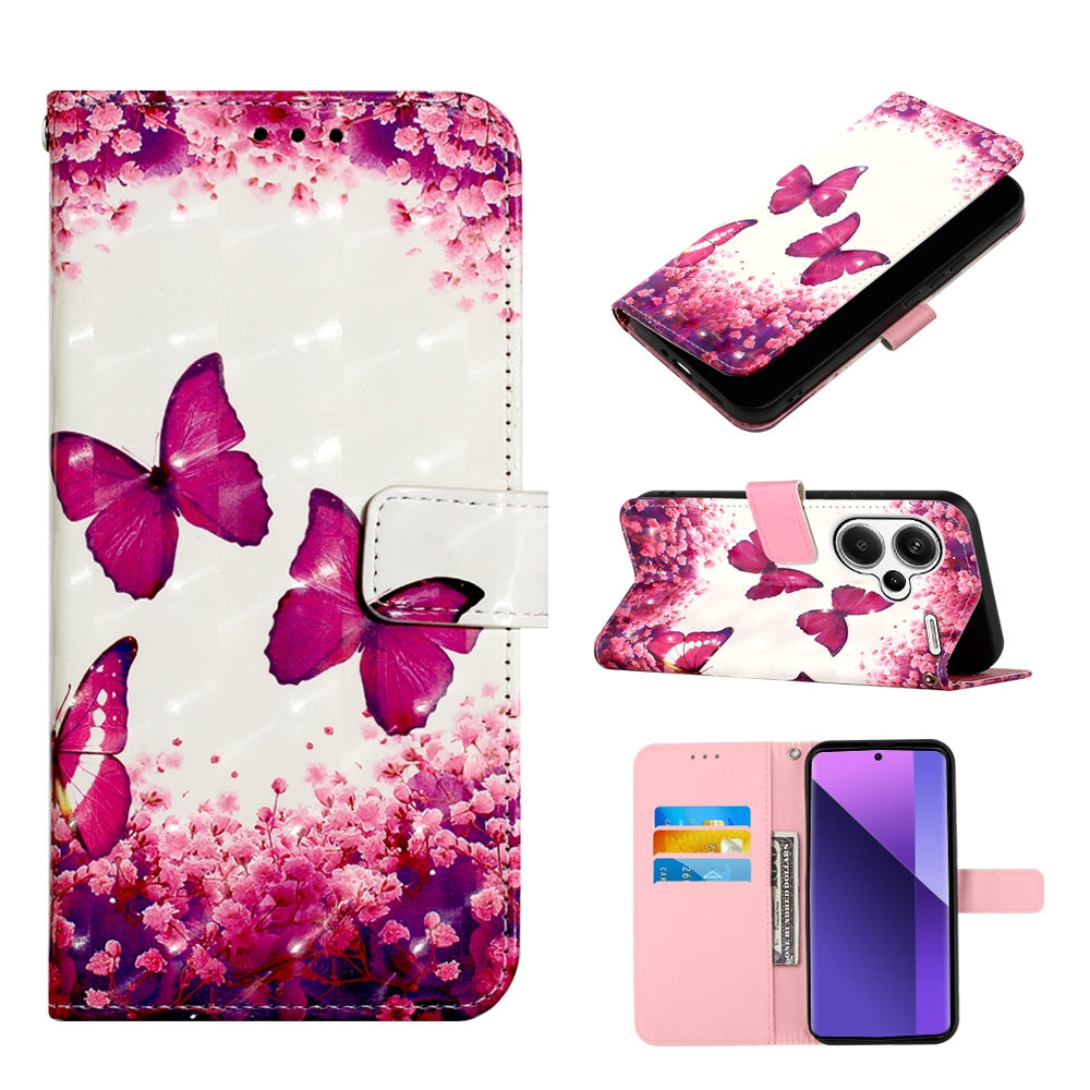 Xiaomi Redmi Note 13 Pro+ 5G Leather Flip Phone Case with 3D Painted Design, Card Holder, Wallet & Stand Function - Durable Protection & Easy Access