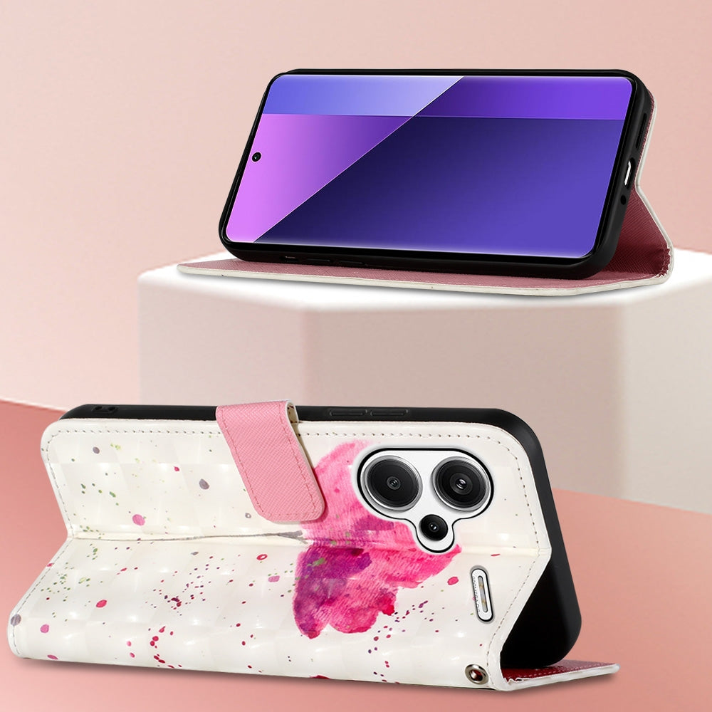 Xiaomi Redmi Note 13 Pro+ 5G Leather Flip Phone Case with 3D Painted Design, Card Holder, Wallet & Stand Function - Durable Protection & Easy Access