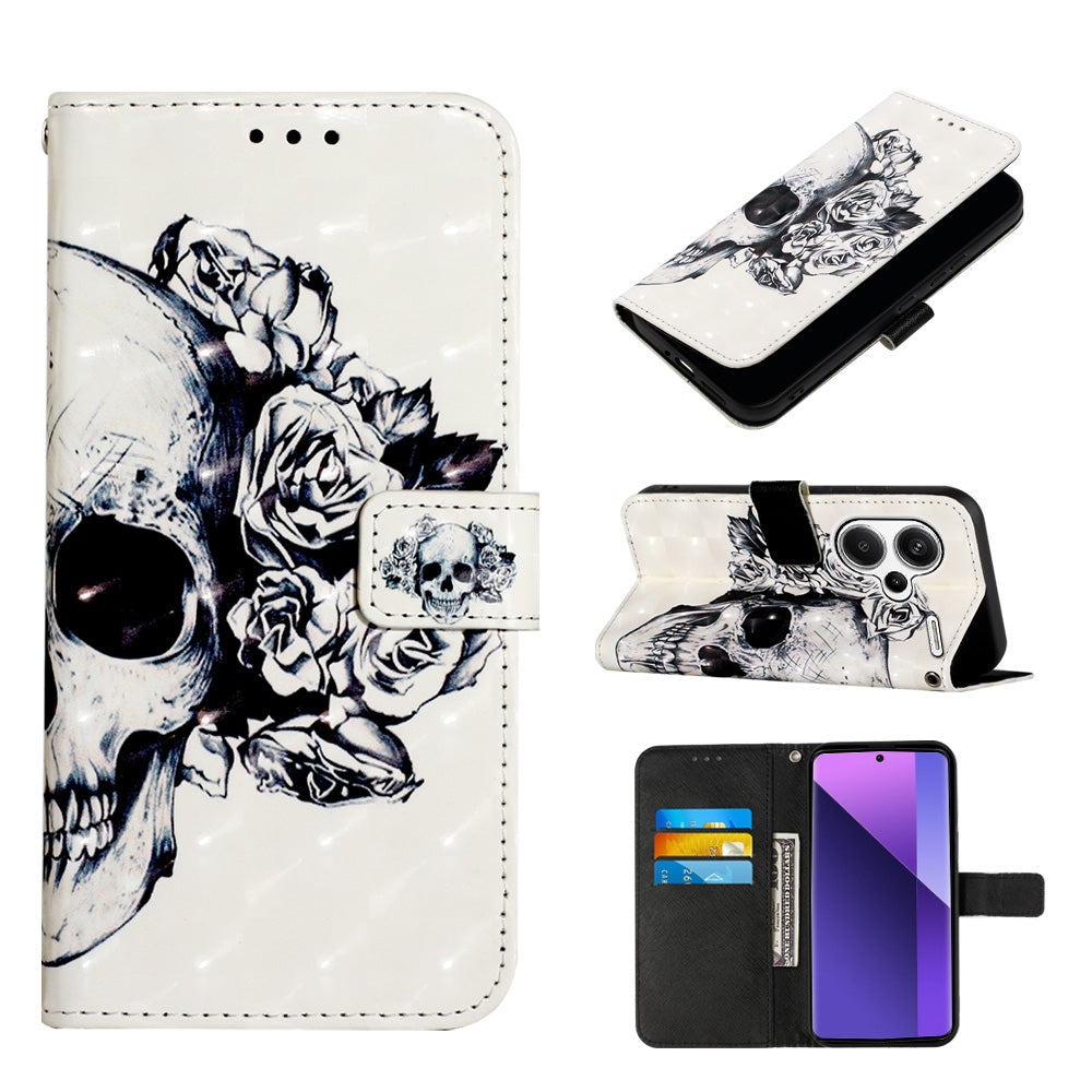 Xiaomi Redmi Note 13 Pro+ 5G Leather Flip Phone Case with 3D Painted Design, Card Holder, Wallet & Stand Function - Durable Protection & Easy Access