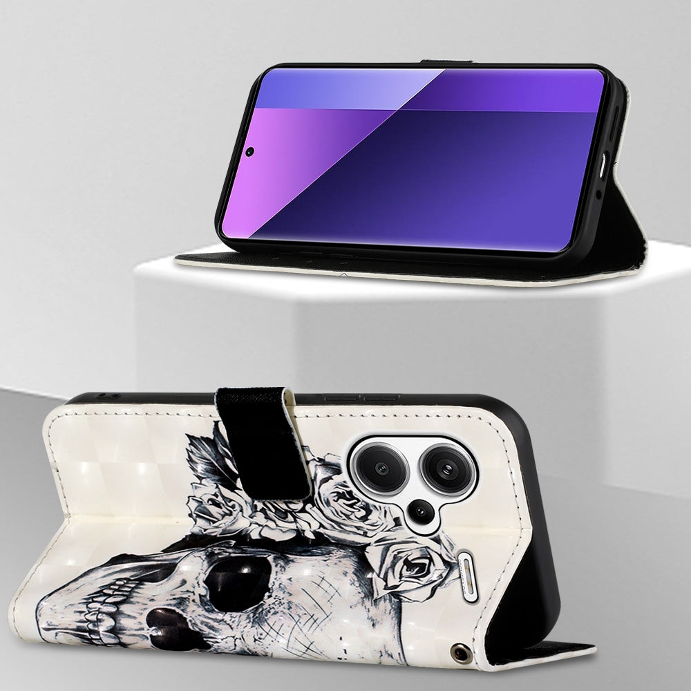 Xiaomi Redmi Note 13 Pro+ 5G Leather Flip Phone Case with 3D Painted Design, Card Holder, Wallet & Stand Function - Durable Protection & Easy Access