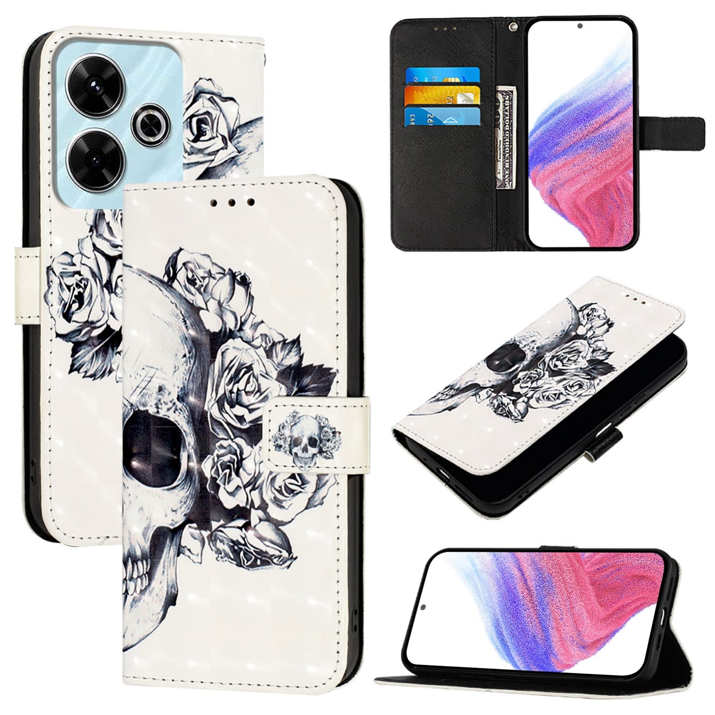 Xiaomi Redmi 13 4G Leather Flip Phone Case with 3D Painted Design, Card Holder, Wallet & Stand Function - Durable Protection & Easy Access