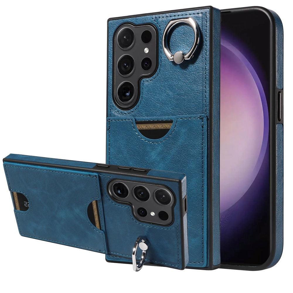 For Samsung Galaxy S24 Ultra 5G Calf Texture Phone Case with Card Slot & Ring Holder