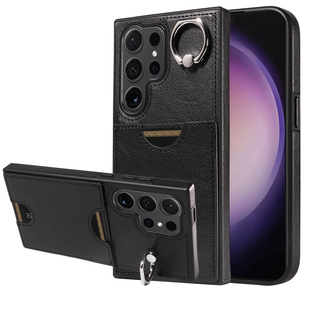 For Samsung Galaxy S24 Ultra 5G Calf Texture Phone Case with Card Slot & Ring Holder