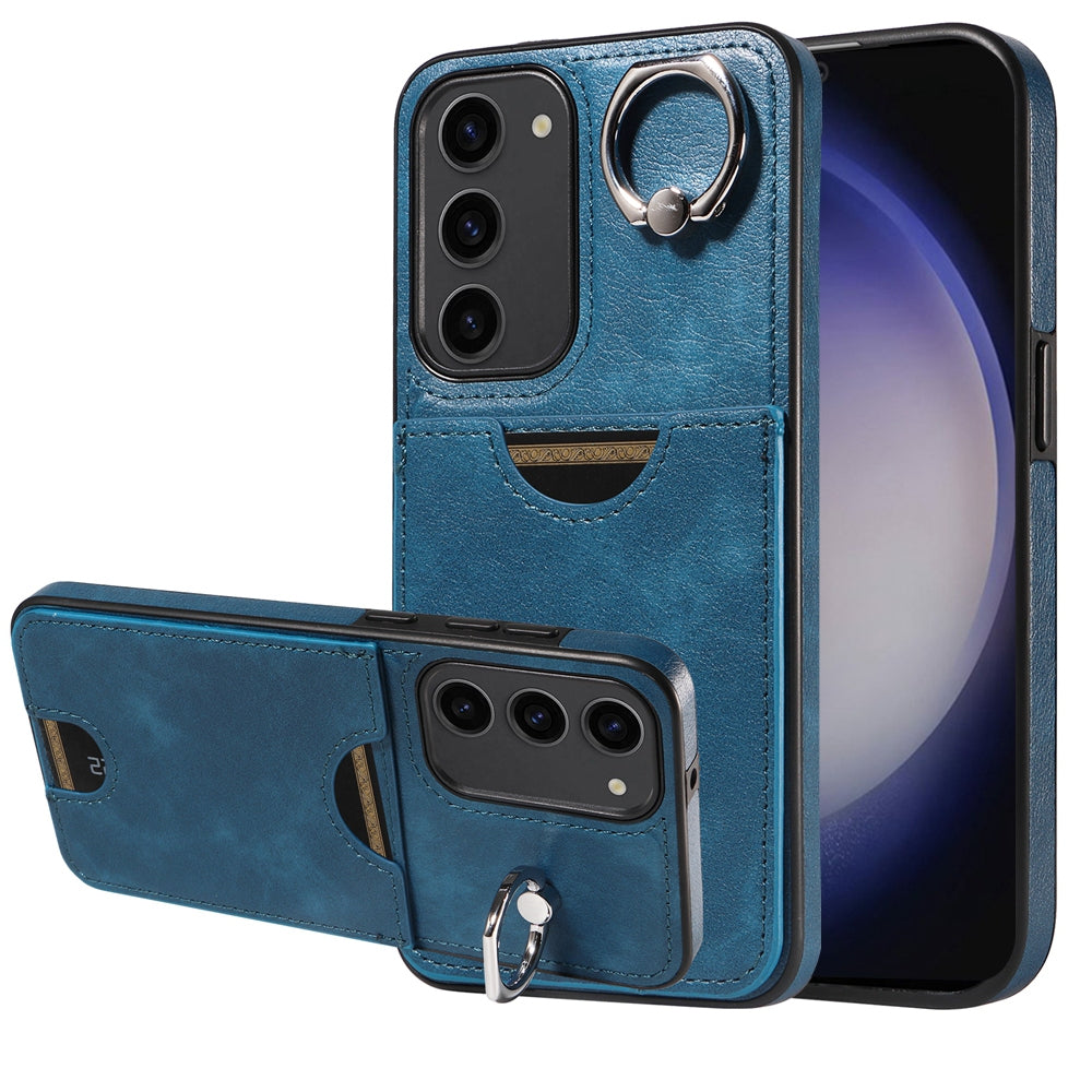 For Samsung Galaxy S23+ 5G Calf Texture Card Slot Ring Holder Phone Case