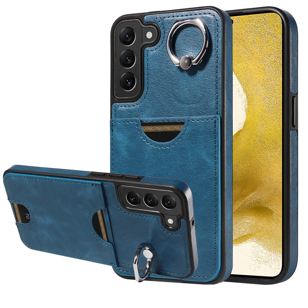 For Samsung Galaxy S22+ 5G Case with Calf Texture, Card Slot & Ring Holder