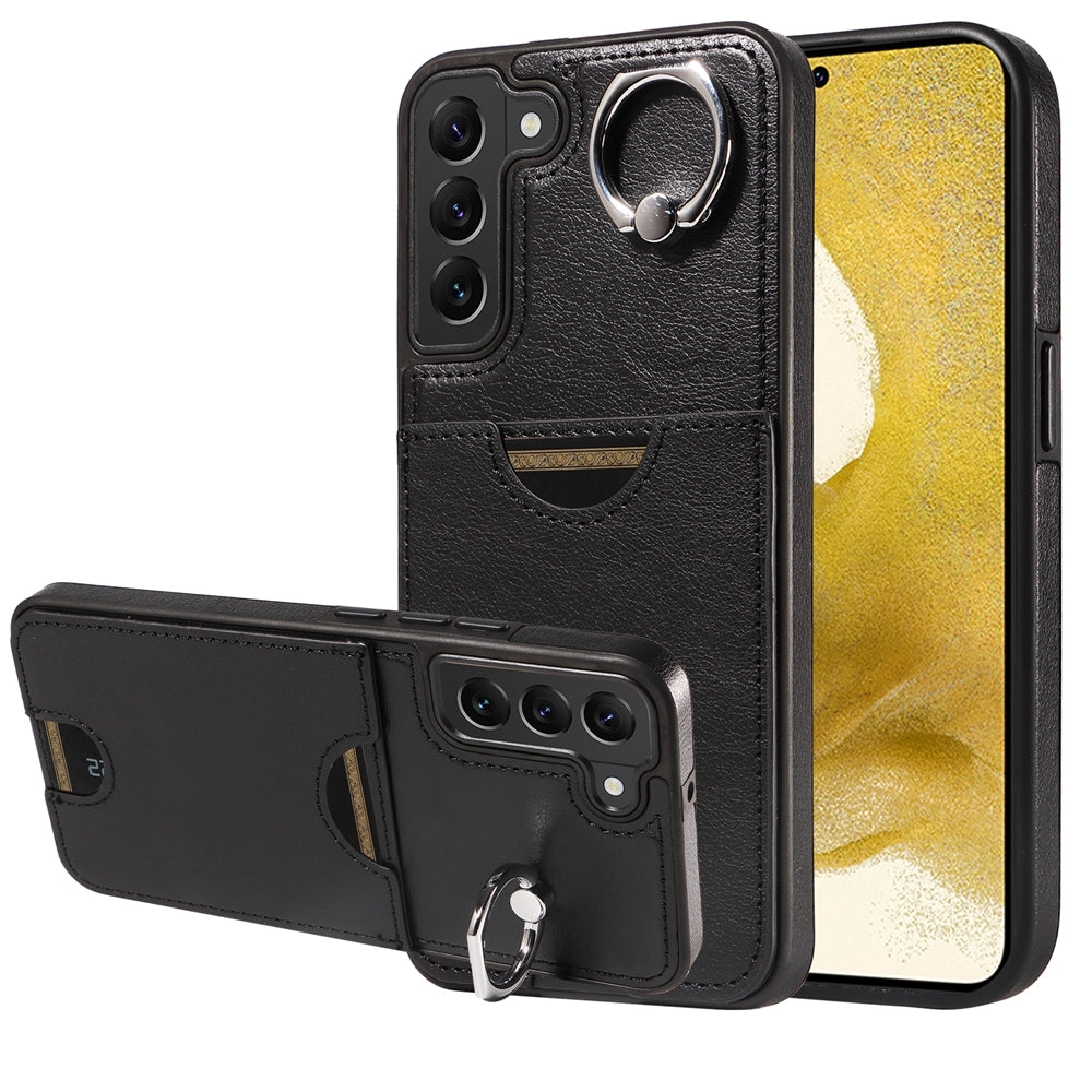 For Samsung Galaxy S22+ 5G Case with Calf Texture, Card Slot & Ring Holder