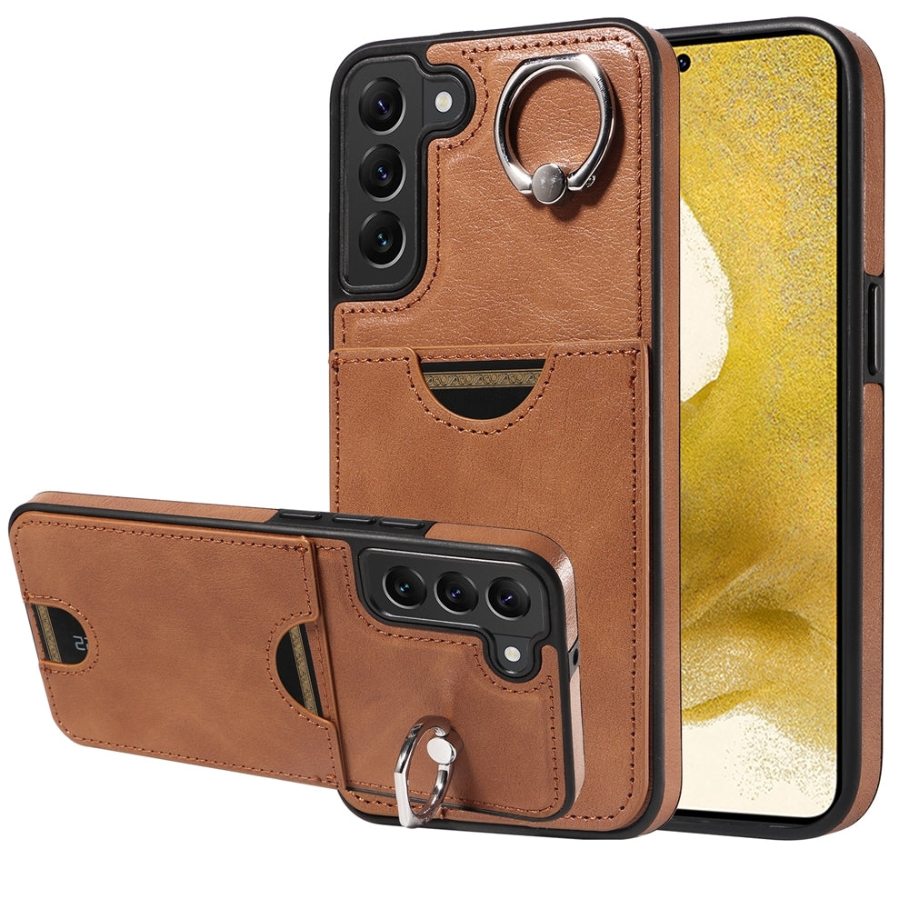 For Samsung Galaxy S22+ 5G Case with Calf Texture, Card Slot & Ring Holder