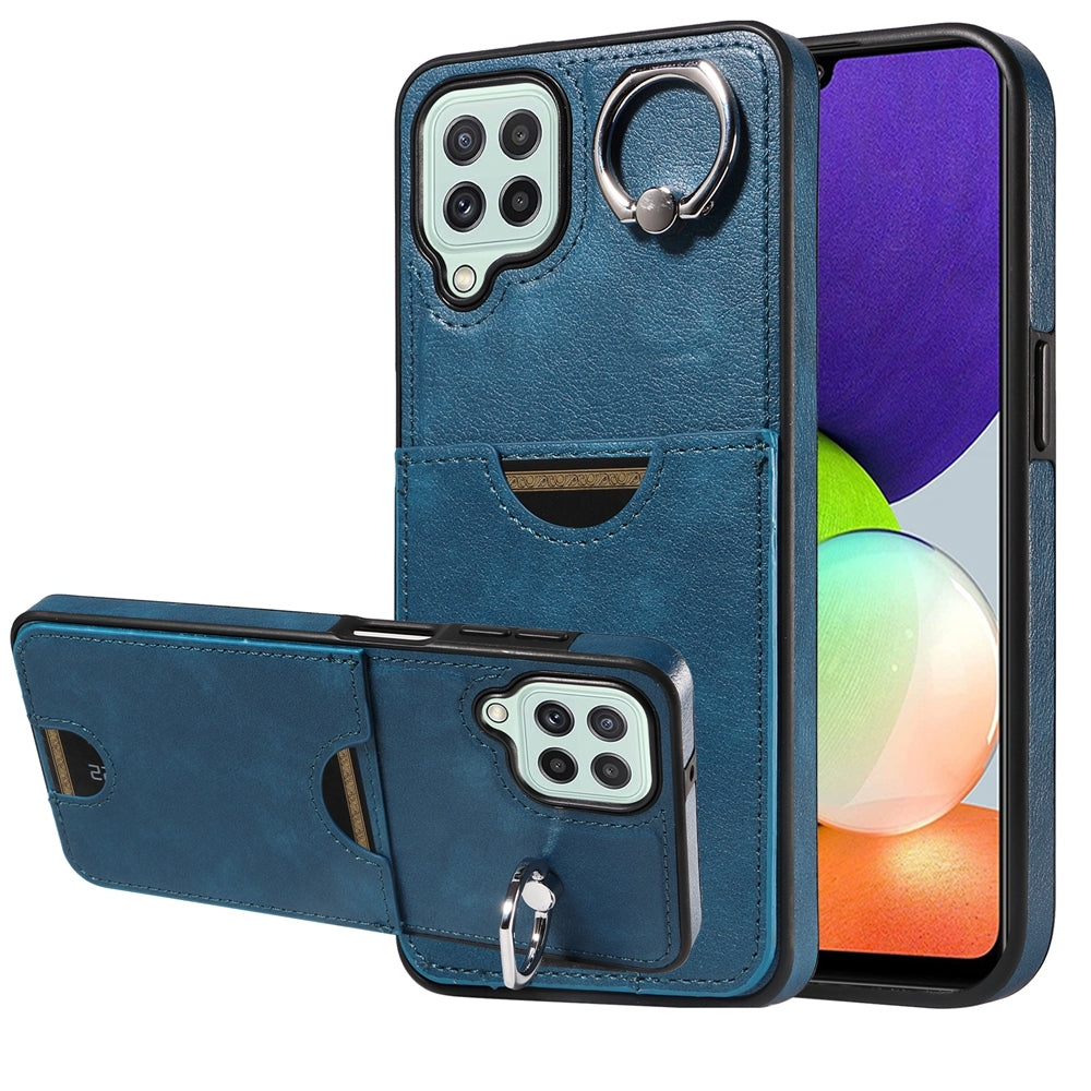 For Samsung Galaxy A22 4G Case with Calf Texture & Ring Holder - Durable Card Slot Design