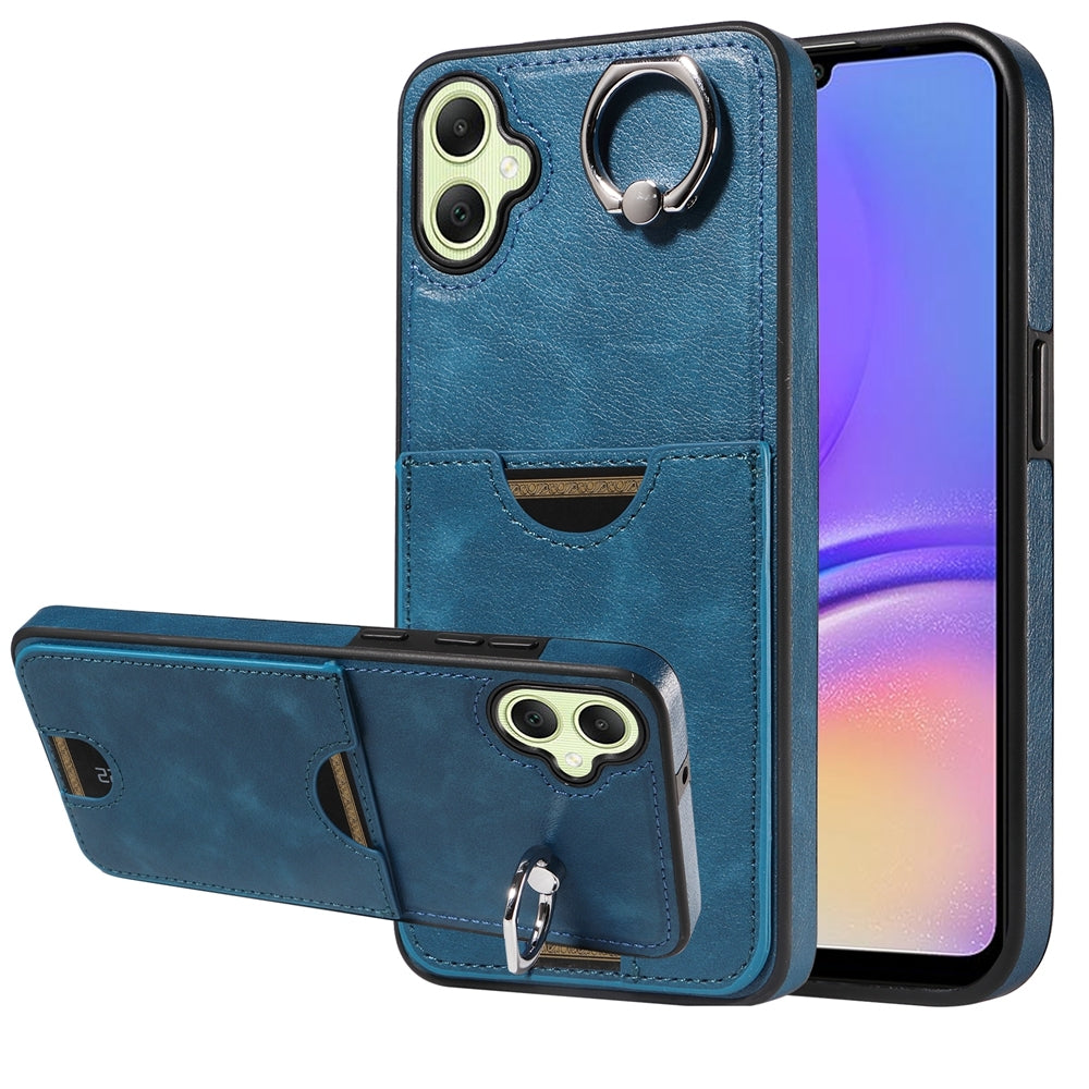 For Samsung Galaxy A05 Calf Texture Card Slot Ring Holder Phone Case