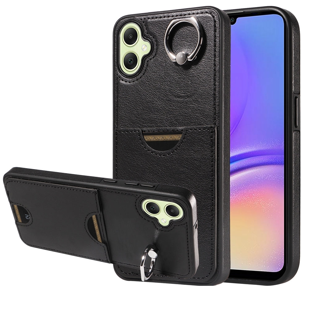 For Samsung Galaxy A05 Calf Texture Card Slot Ring Holder Phone Case