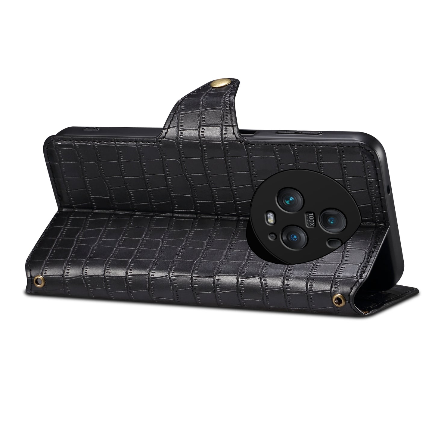 Honor Magic5 Pro Denior Leather Case - Crocodile Texture with Oil Edge, Wallet & Kickstand Features