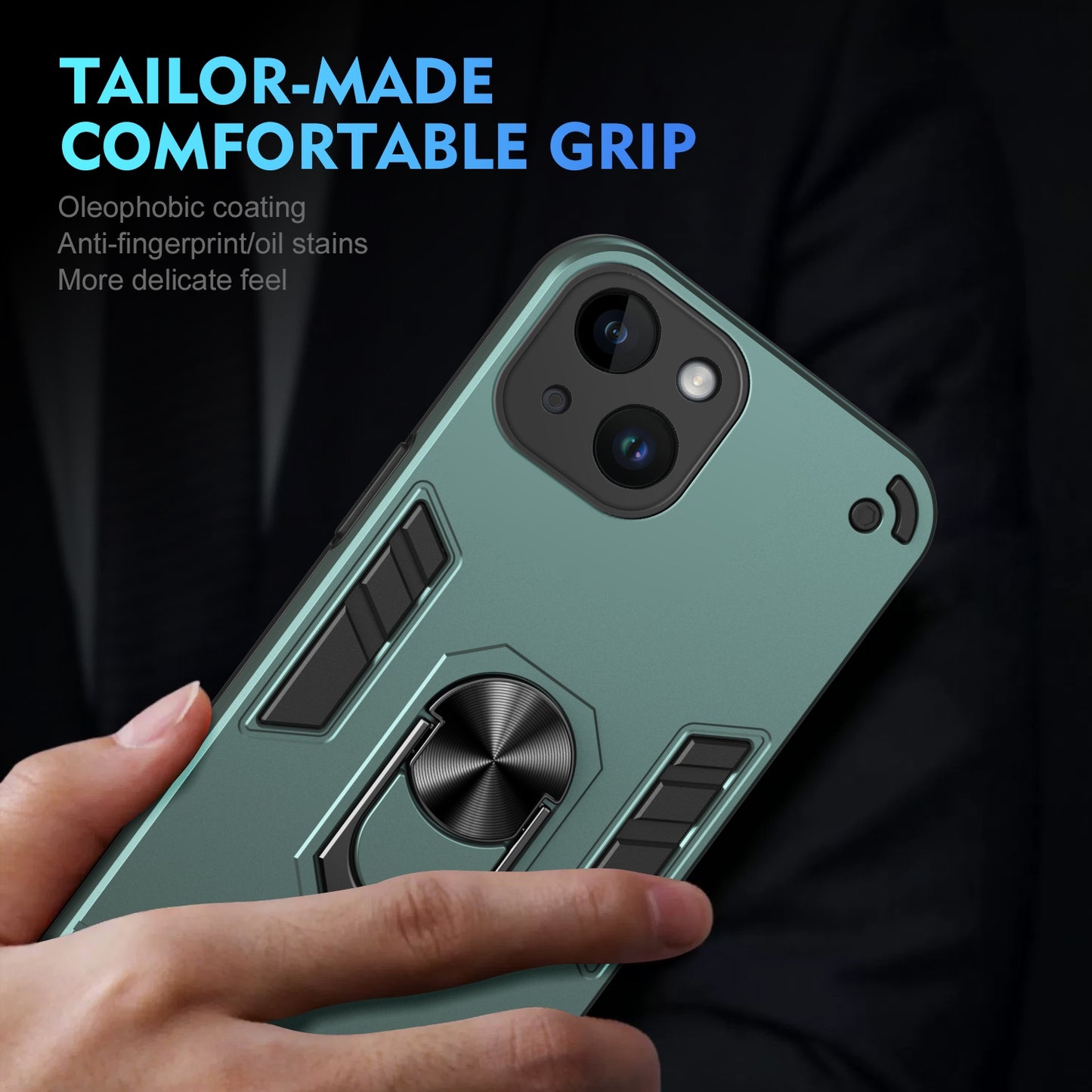 Shockproof iPhone 14 Plus Phone Case with 360° Rotatable Metal Ring Holder, Magnetic Car Mount Stand, Ultra-Thin PC & Silicone Protection Cover