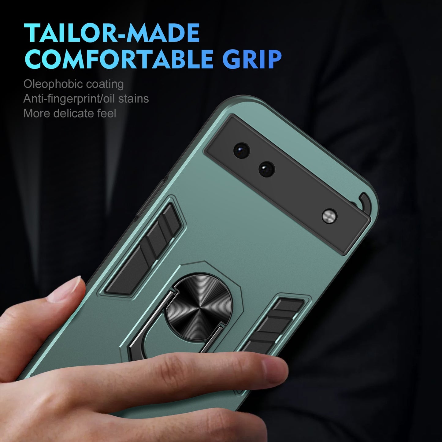 Shockproof Google Pixel 6a Phone Case with 360° Rotatable Metal Ring Holder, Magnetic Car Mount Stand, Ultra-Thin PC & Silicone Protection Cover