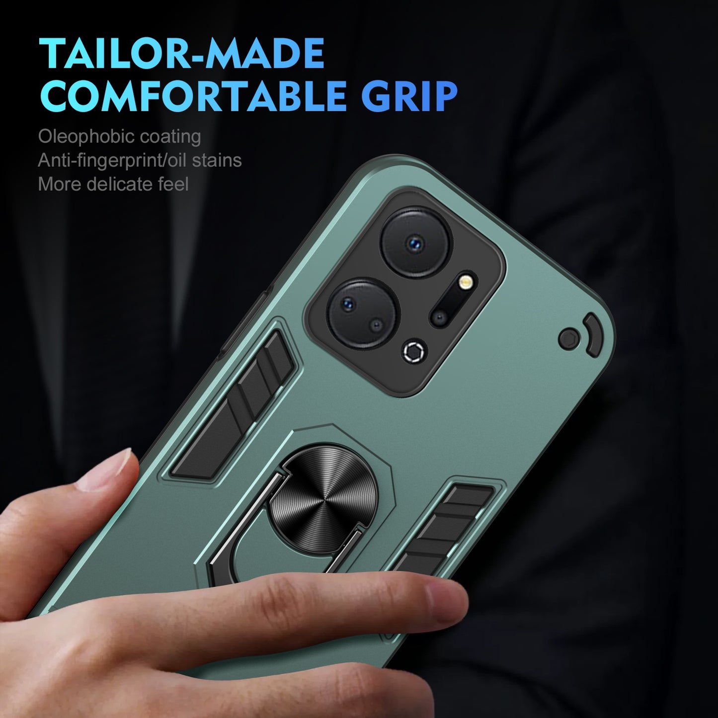 Shockproof Honor X7a Phone Case with 360° Rotatable Metal Ring Holder, Magnetic Car Mount Stand, Ultra-Thin PC & Silicone Protection Cover