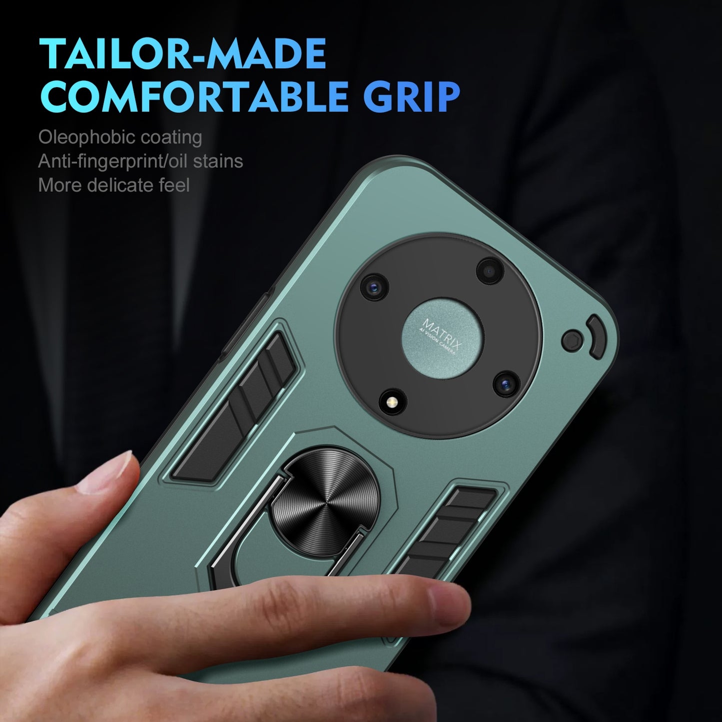 Shockproof Honor X9a Phone Case with 360° Rotatable Metal Ring Holder, Magnetic Car Mount Stand, Ultra-Thin PC & Silicone Protection Cover