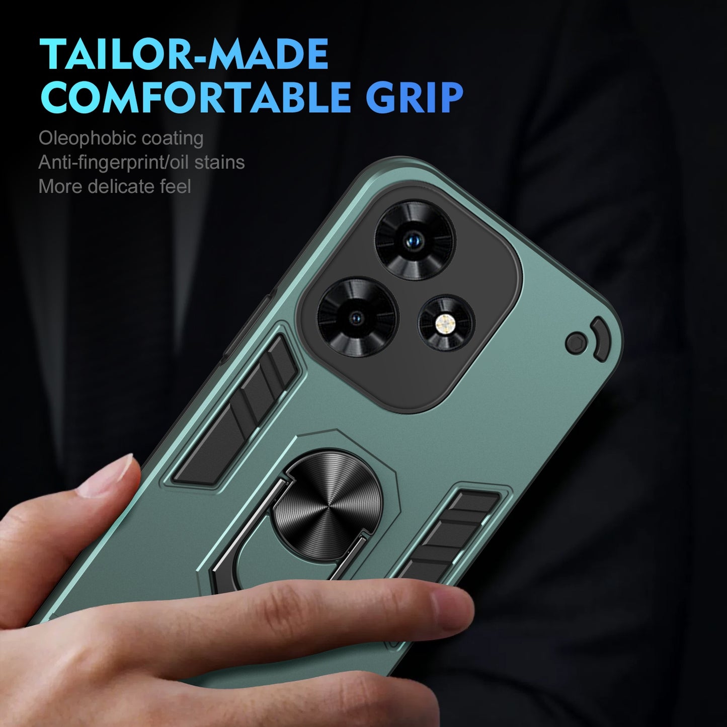 Shockproof Infinix Hot 30 Phone Case with 360° Rotatable Metal Ring Holder, Magnetic Car Mount Stand, Ultra-Thin PC & Silicone Protection Cover