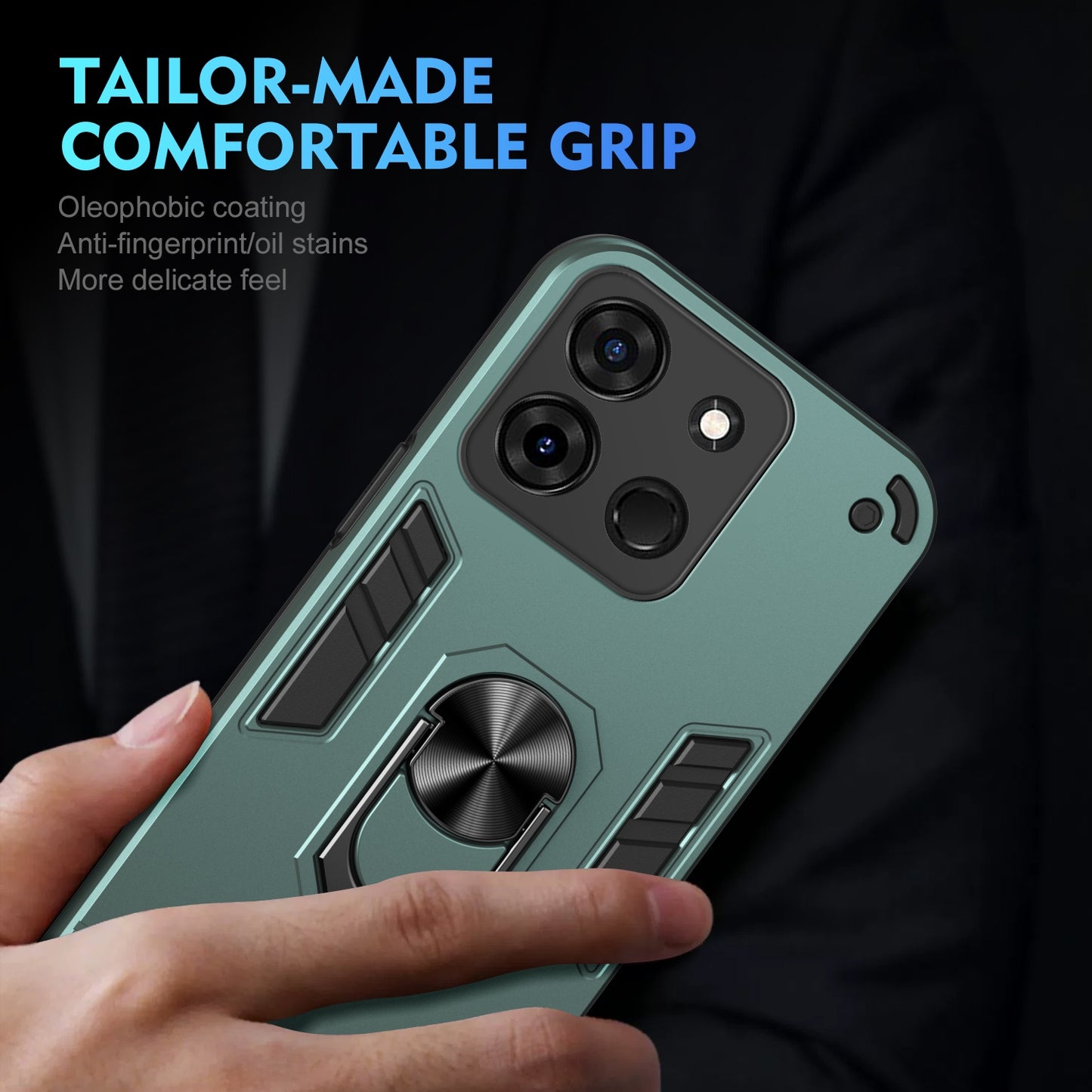 Shockproof Infinix Smart 7 India Phone Case with 360° Rotatable Metal Ring Holder, Magnetic Car Mount Stand, Ultra-Thin PC & Silicone Protection Cover