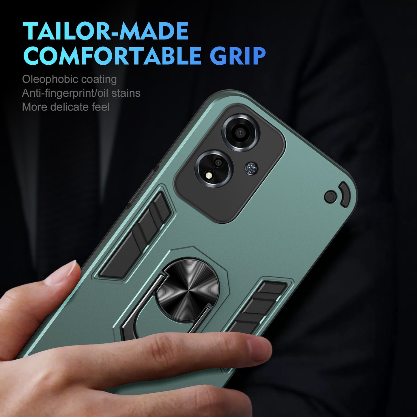 Shockproof OPPO A59 5G Phone Case with 360° Rotatable Metal Ring Holder, Magnetic Car Mount Stand, Ultra-Thin PC & Silicone Protection Cover