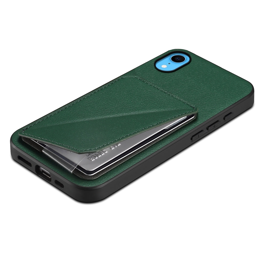 iPhone XR Calf Texture Leather Case with Dual Card Slots and Stand Function