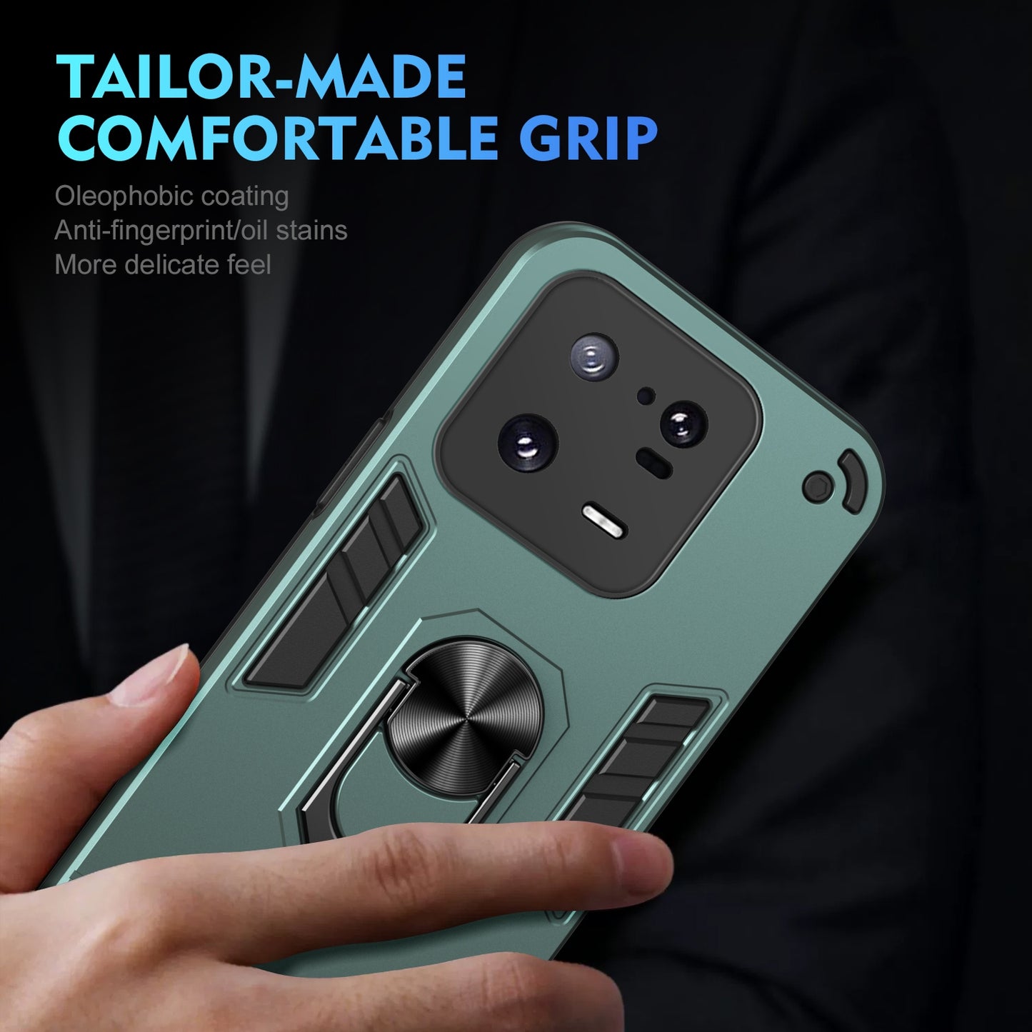 Shockproof Xiaomi 13 Pro Phone Case with 360° Rotatable Metal Ring Holder, Magnetic Car Mount Stand, Ultra-Thin PC & Silicone Protection Cover