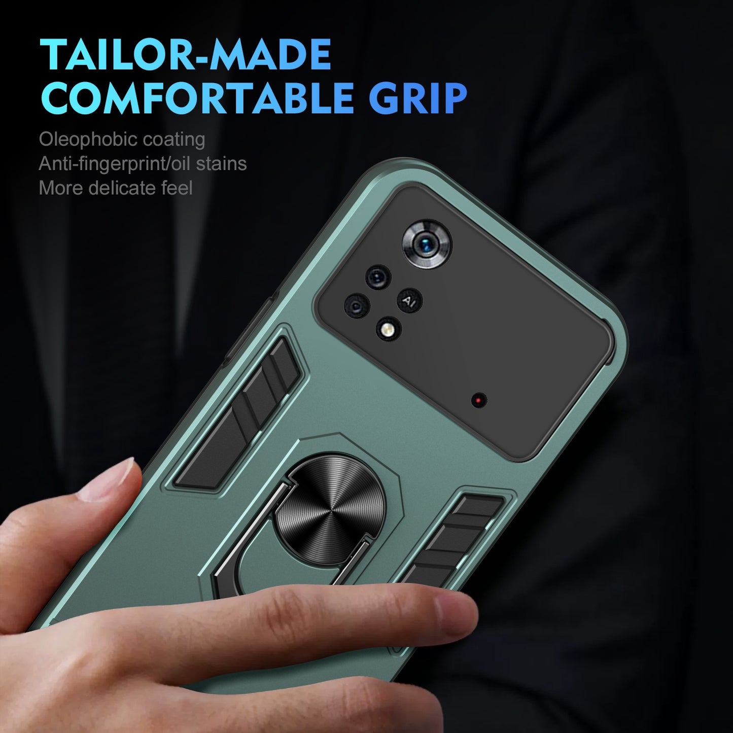 Shockproof Xiaomi Poco X4 Pro 5G Phone Case with 360° Rotatable Metal Ring Holder, Magnetic Car Mount Stand, Ultra-Thin PC & Silicone Protection Cover