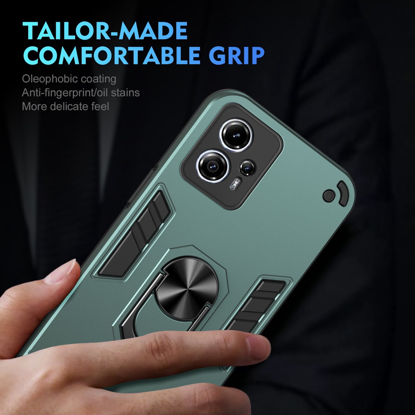 Shockproof Motorola Moto G13 Phone Case with 360° Rotatable Metal Ring Holder, Magnetic Car Mount Stand, Ultra-Thin PC & Silicone Protection Cover