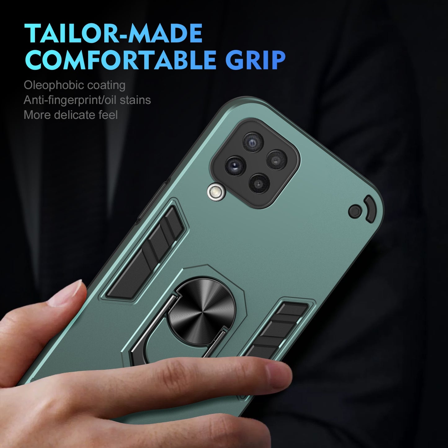 Shockproof Samsung Galaxy A22 4G Phone Case with 360° Rotatable Metal Ring Holder, Magnetic Car Mount Stand, Ultra-Thin PC & Silicone Protection Cover