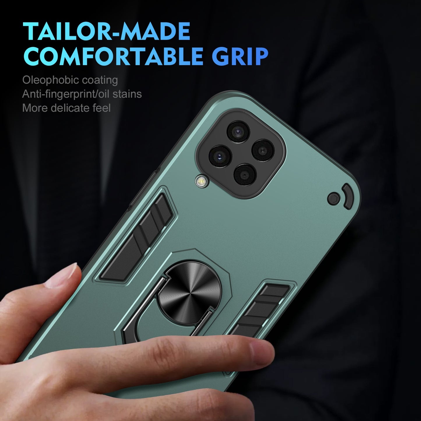 Shockproof Samsung Galaxy M33 5G Phone Case with 360° Rotatable Metal Ring Holder, Magnetic Car Mount Stand, Ultra-Thin PC & Silicone Protection Cover