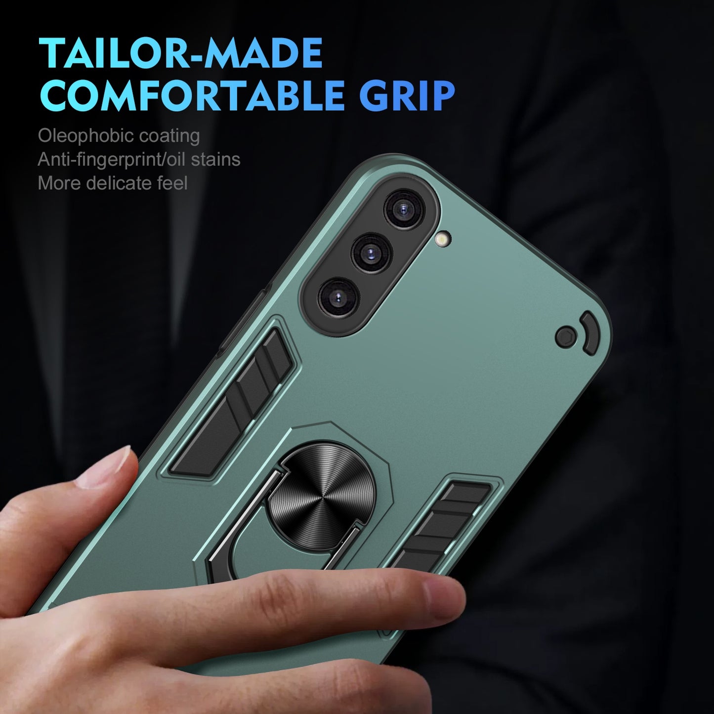 Shockproof Samsung Galaxy S23+ 5G Phone Case with 360° Rotatable Metal Ring Holder, Magnetic Car Mount Stand, Ultra-Thin PC & Silicone Protection Cover