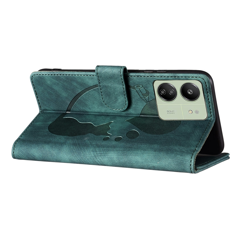 Xiaomi Redmi 13C 5G Heart & Cat Embossed Multi-Functional Pen Leather Wallet Phone Case with Stand and Card Slots