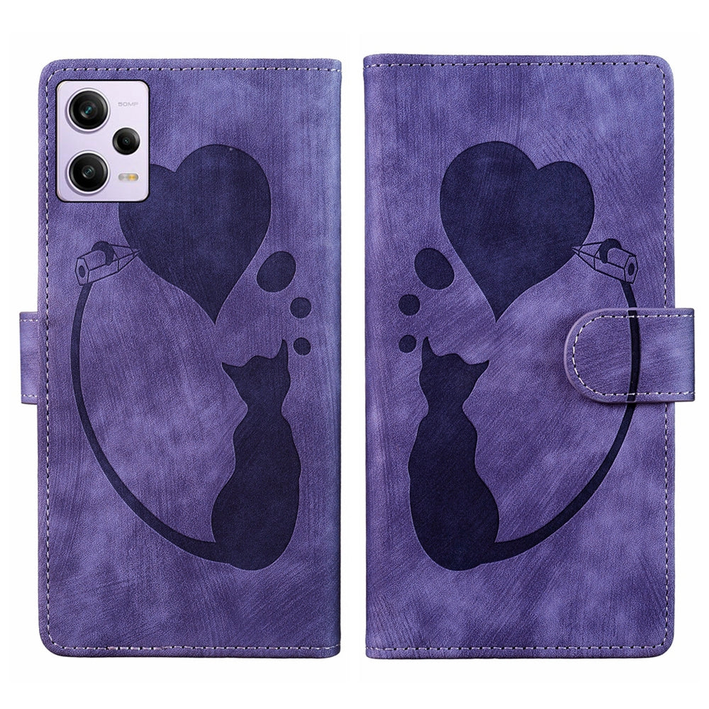 Xiaomi Redmi Note 12 Pro 5G Global Heart & Cat Embossed Multi-Functional Pen Leather Wallet Phone Case with Stand and Card Slots
