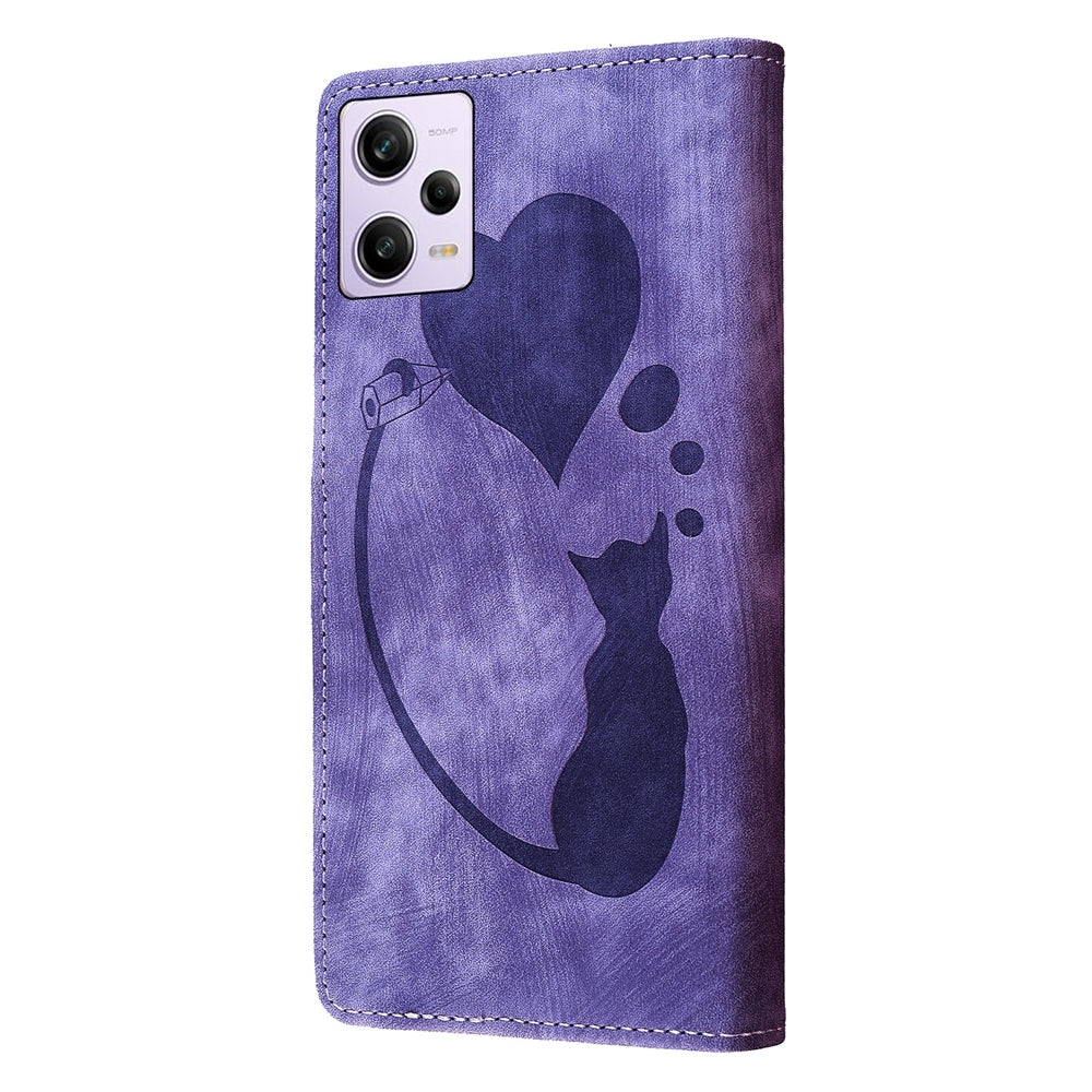 Xiaomi Redmi Note 12 Pro 5G Global Heart & Cat Embossed Multi-Functional Pen Leather Wallet Phone Case with Stand and Card Slots