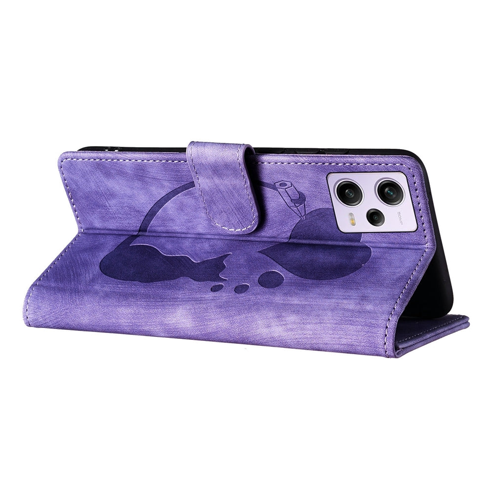 Xiaomi Redmi Note 12 Pro 5G Global Heart & Cat Embossed Multi-Functional Pen Leather Wallet Phone Case with Stand and Card Slots