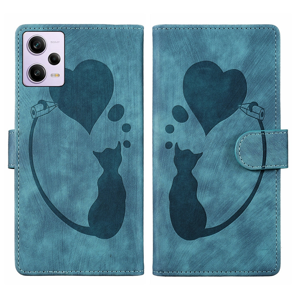 Xiaomi Redmi Note 12 Pro 5G Global Heart & Cat Embossed Multi-Functional Pen Leather Wallet Phone Case with Stand and Card Slots