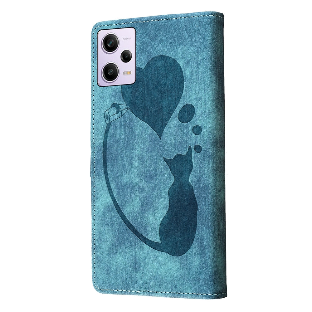 Xiaomi Redmi Note 12 Pro 5G Global Heart & Cat Embossed Multi-Functional Pen Leather Wallet Phone Case with Stand and Card Slots