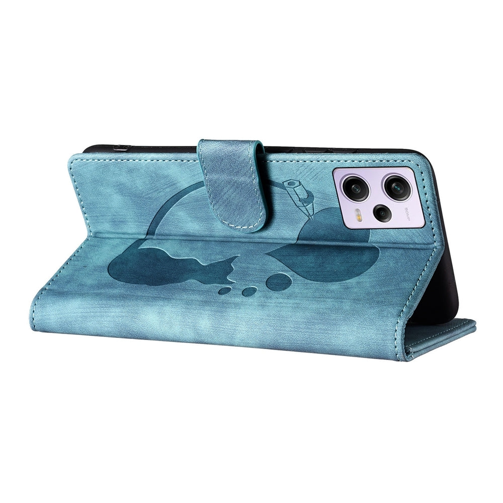 Xiaomi Redmi Note 12 Pro 5G Global Heart & Cat Embossed Multi-Functional Pen Leather Wallet Phone Case with Stand and Card Slots
