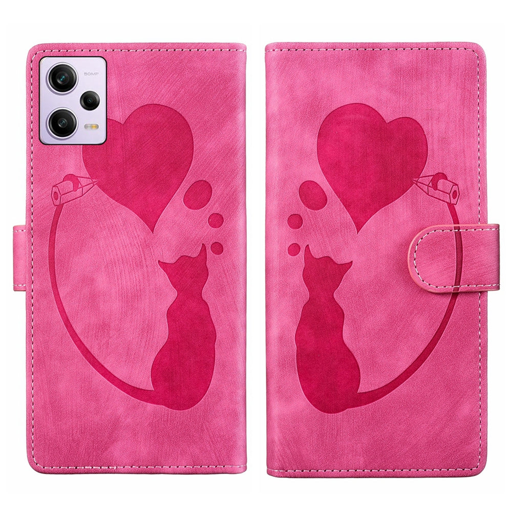 Xiaomi Redmi Note 12 Pro 5G Global Heart & Cat Embossed Multi-Functional Pen Leather Wallet Phone Case with Stand and Card Slots