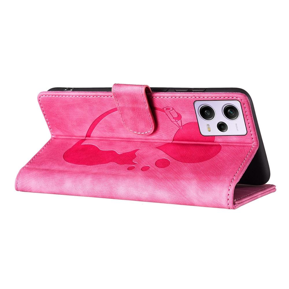 Xiaomi Redmi Note 12 Pro 5G Global Heart & Cat Embossed Multi-Functional Pen Leather Wallet Phone Case with Stand and Card Slots