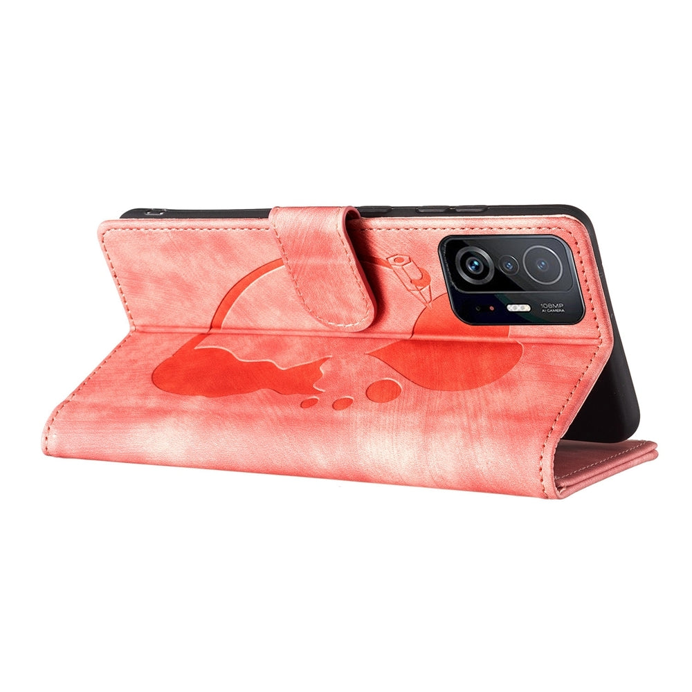 For Xiaomi 11T Heart & Cat Embossed Multi-Functional Pen Leather Wallet Phone Case with Stand and Card Slots
