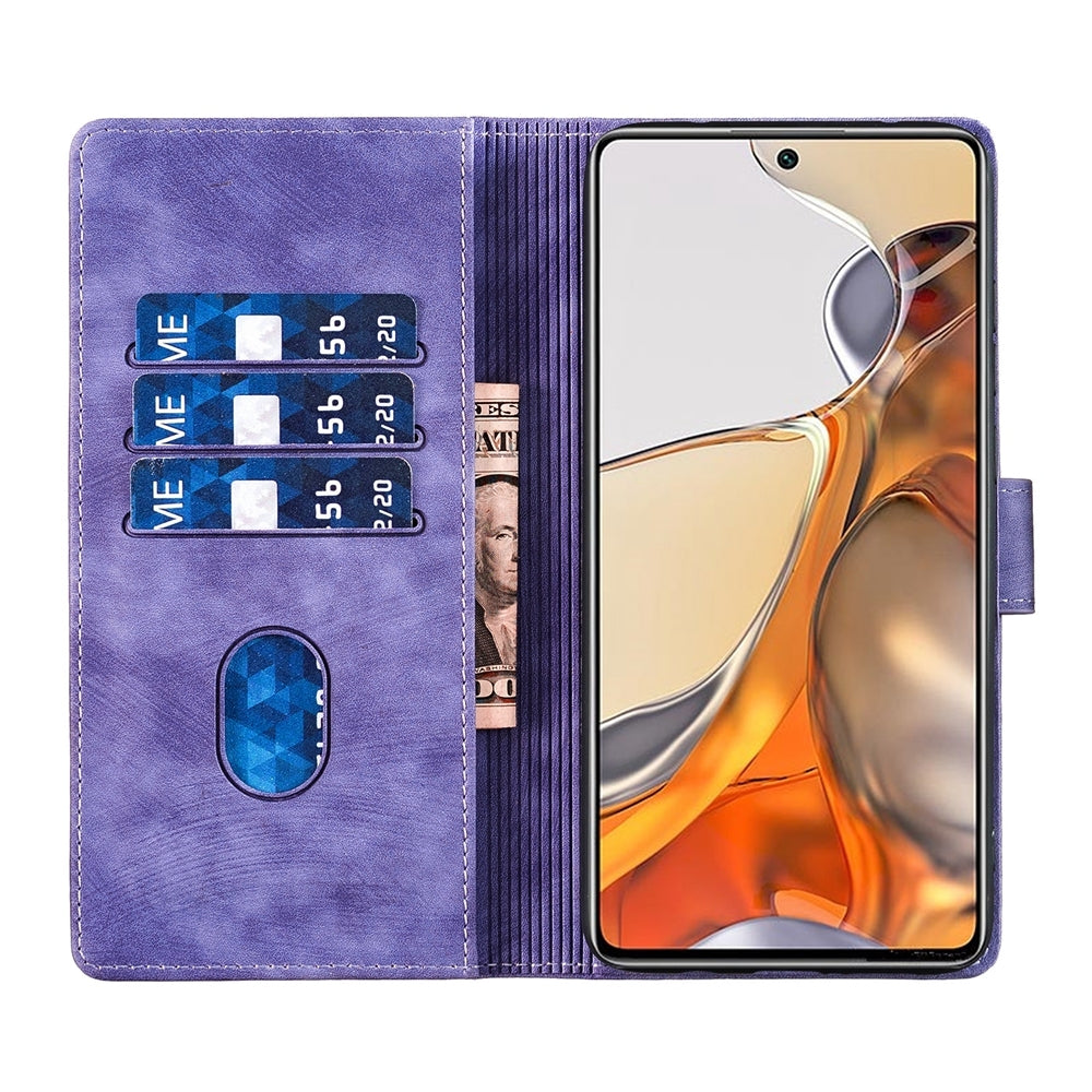 For Xiaomi 11T Heart & Cat Embossed Multi-Functional Pen Leather Wallet Phone Case with Stand and Card Slots