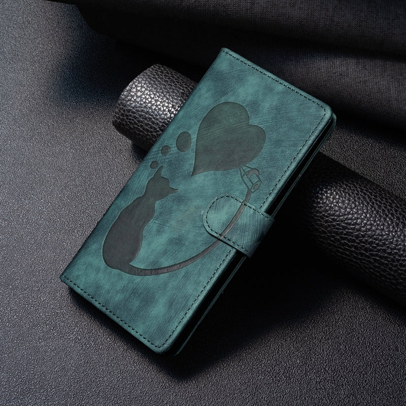 For Xiaomi 11T Heart & Cat Embossed Multi-Functional Pen Leather Wallet Phone Case with Stand and Card Slots