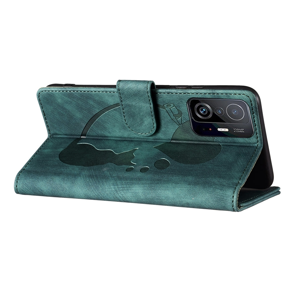For Xiaomi 11T Heart & Cat Embossed Multi-Functional Pen Leather Wallet Phone Case with Stand and Card Slots