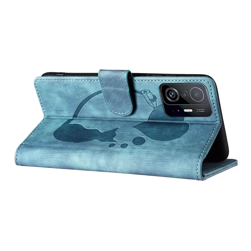 For Xiaomi 11T Heart & Cat Embossed Multi-Functional Pen Leather Wallet Phone Case with Stand and Card Slots