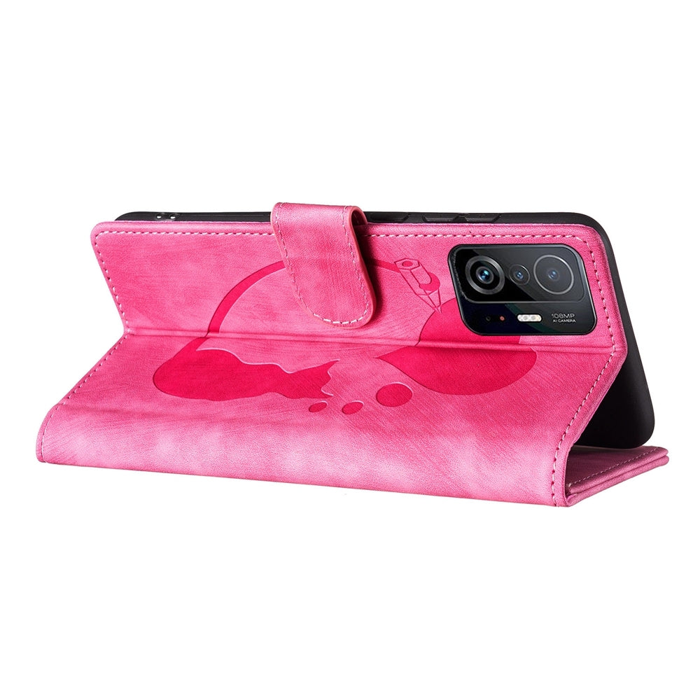 For Xiaomi 11T Heart & Cat Embossed Multi-Functional Pen Leather Wallet Phone Case with Stand and Card Slots