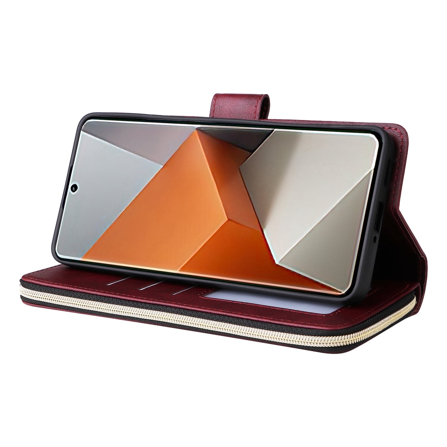 Redmi Note 13 Pro+ Leather Wallet Case with 9 Card Slots, Zipped Cash Pocket & Kickstand - Premium PU TPU Protective Cover with Wrist Strap