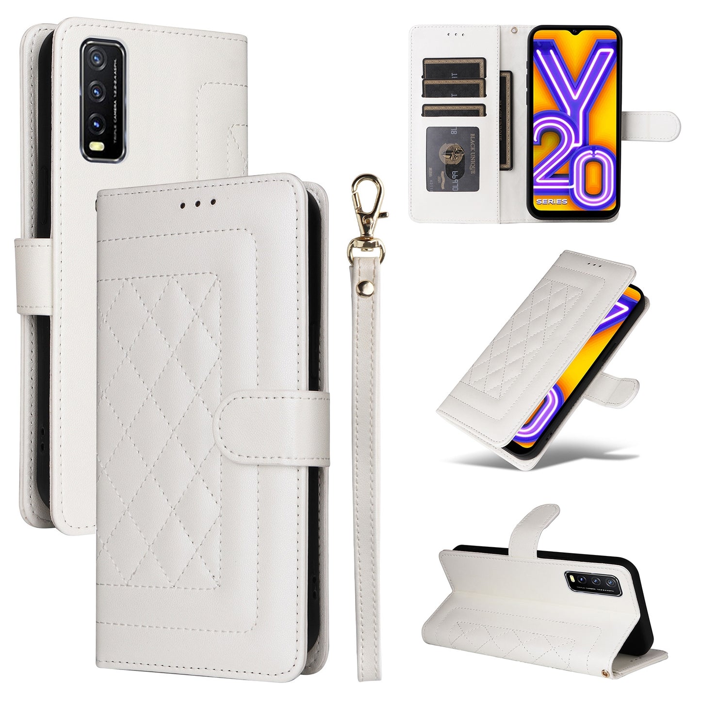 For vivo Y20 / Y20i Diamond Lattice Leather Flip Phone Case - Durable and Convenient Holder with Precision Cutouts