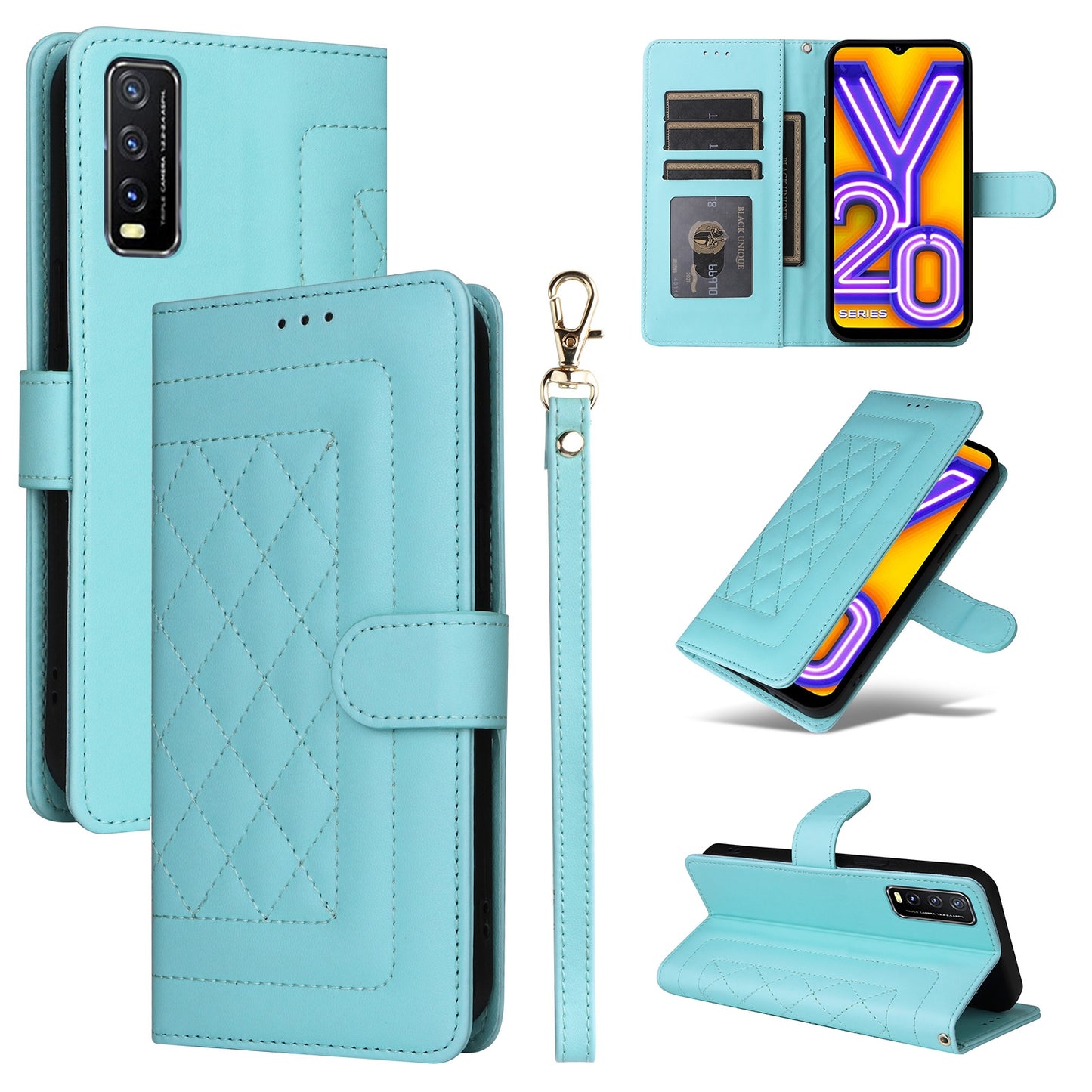 For vivo Y20 / Y20i Diamond Lattice Leather Flip Phone Case - Durable and Convenient Holder with Precision Cutouts