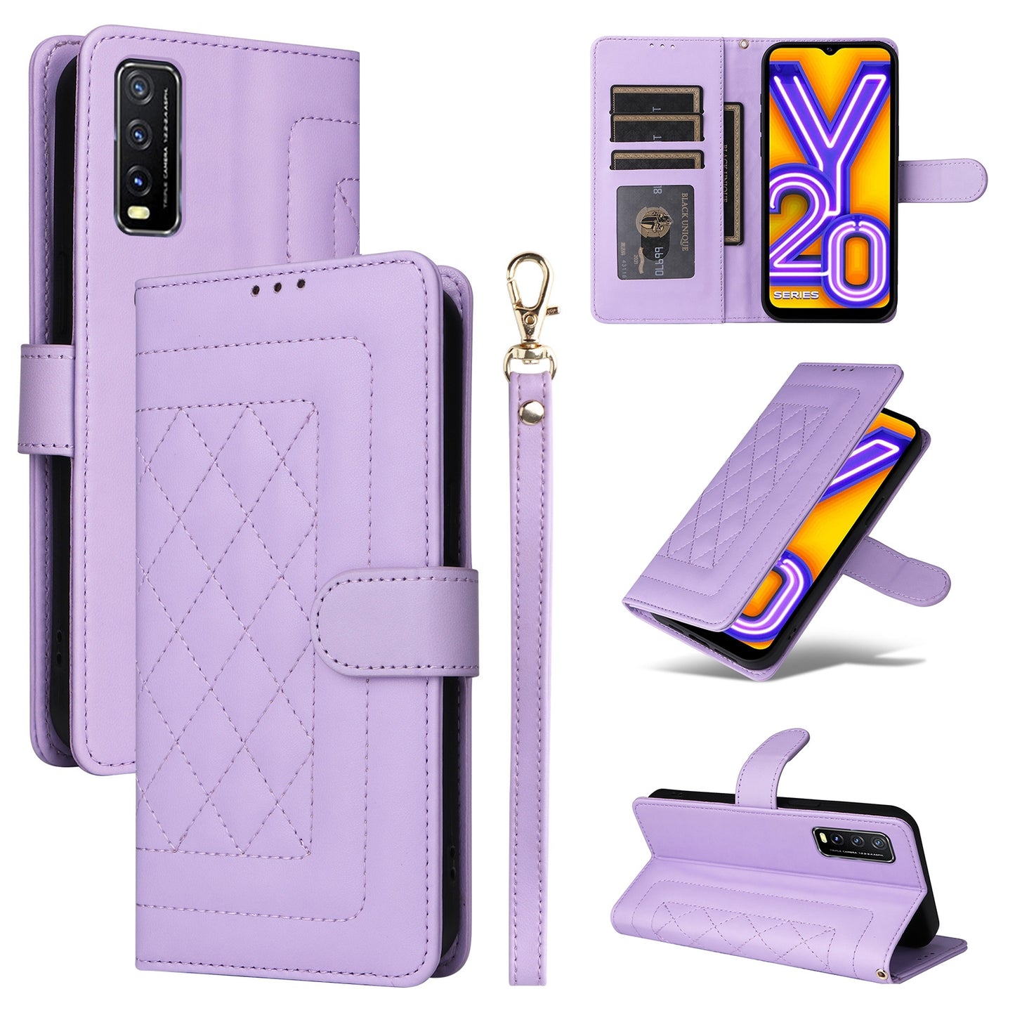 For vivo Y20 / Y20i Diamond Lattice Leather Flip Phone Case - Durable and Convenient Holder with Precision Cutouts